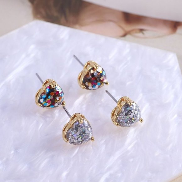 Kate Spade My Love Glitter Heart Stud Earrings - Multi-Color with Dust Bag - Picture 4 of 9